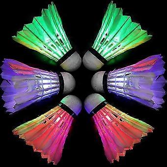 6 Stück LED Badminton Federbälle, Dark Night Bunte LED Gänsefeder Glow Birdies
