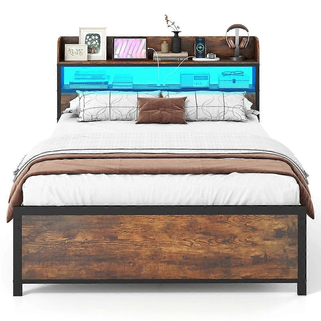LED Double Bed Frame With USB And Power Outlets