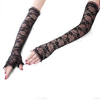 Lange Handschoenen Club Zonbescherming Half Finger Lace Handschoenen Zwart
