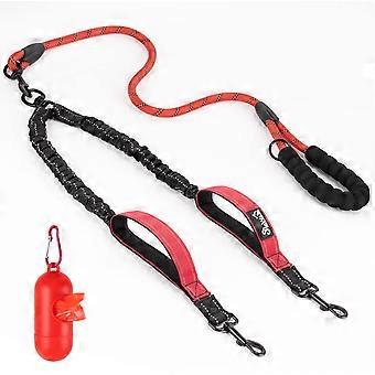 SlowTon Double Dog Leash Tangle-Free - 360° Swivel High Strength Reflective Cable Walking Training Shock Absorber for 2 Medium Small Dogs