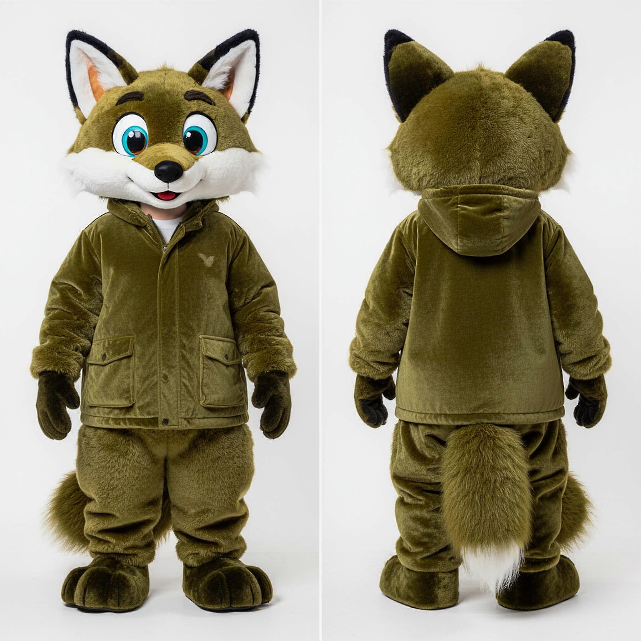 MASTICOT Olive Green Velvety Fox Mascot