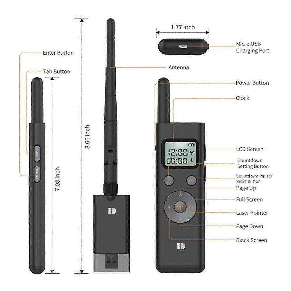 RF Remote Control Presenter Pointer Clicker 300M Distance Compatible with Powerpoint