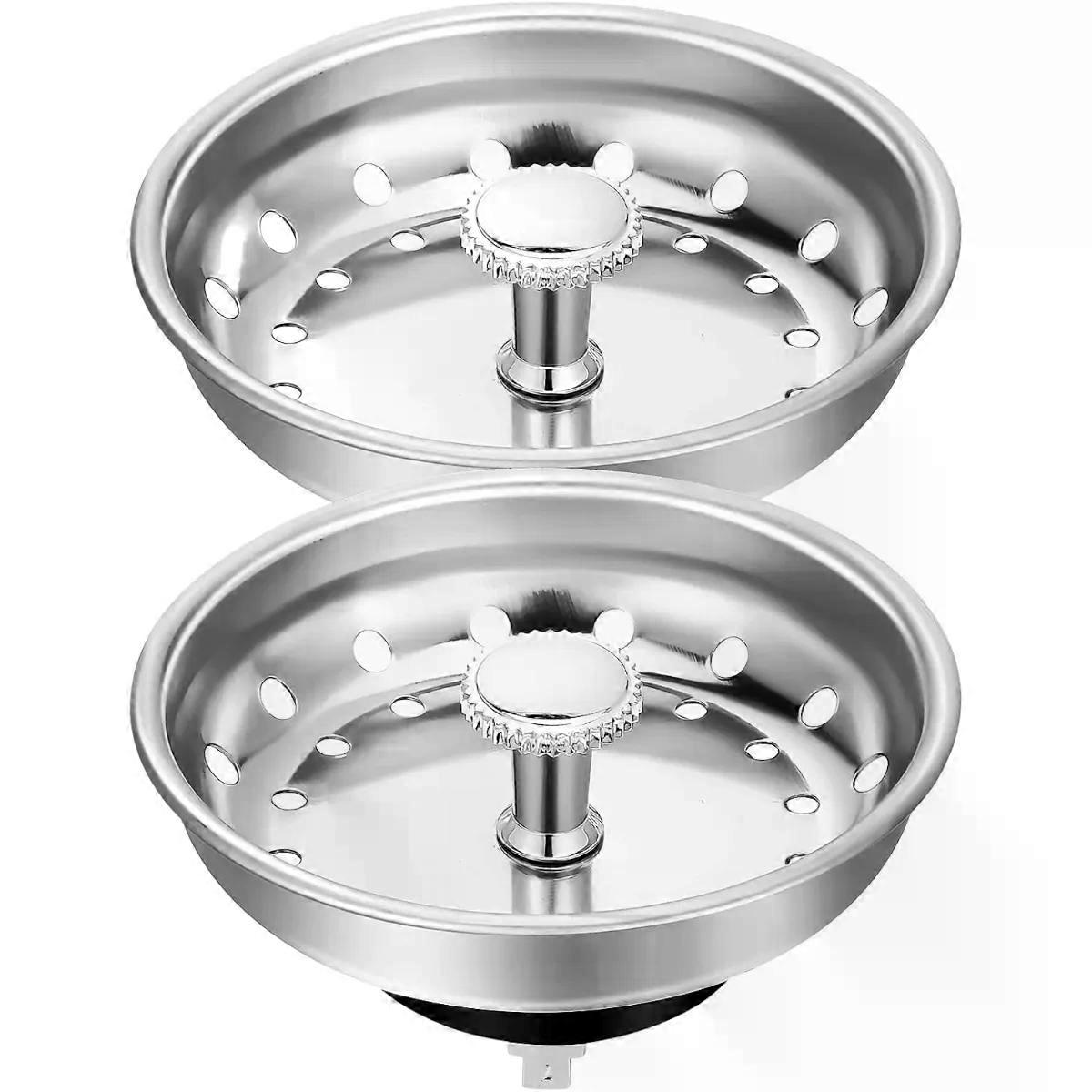 Drain Strainer Metal Stopper 2pcs Silver Kitchen Use