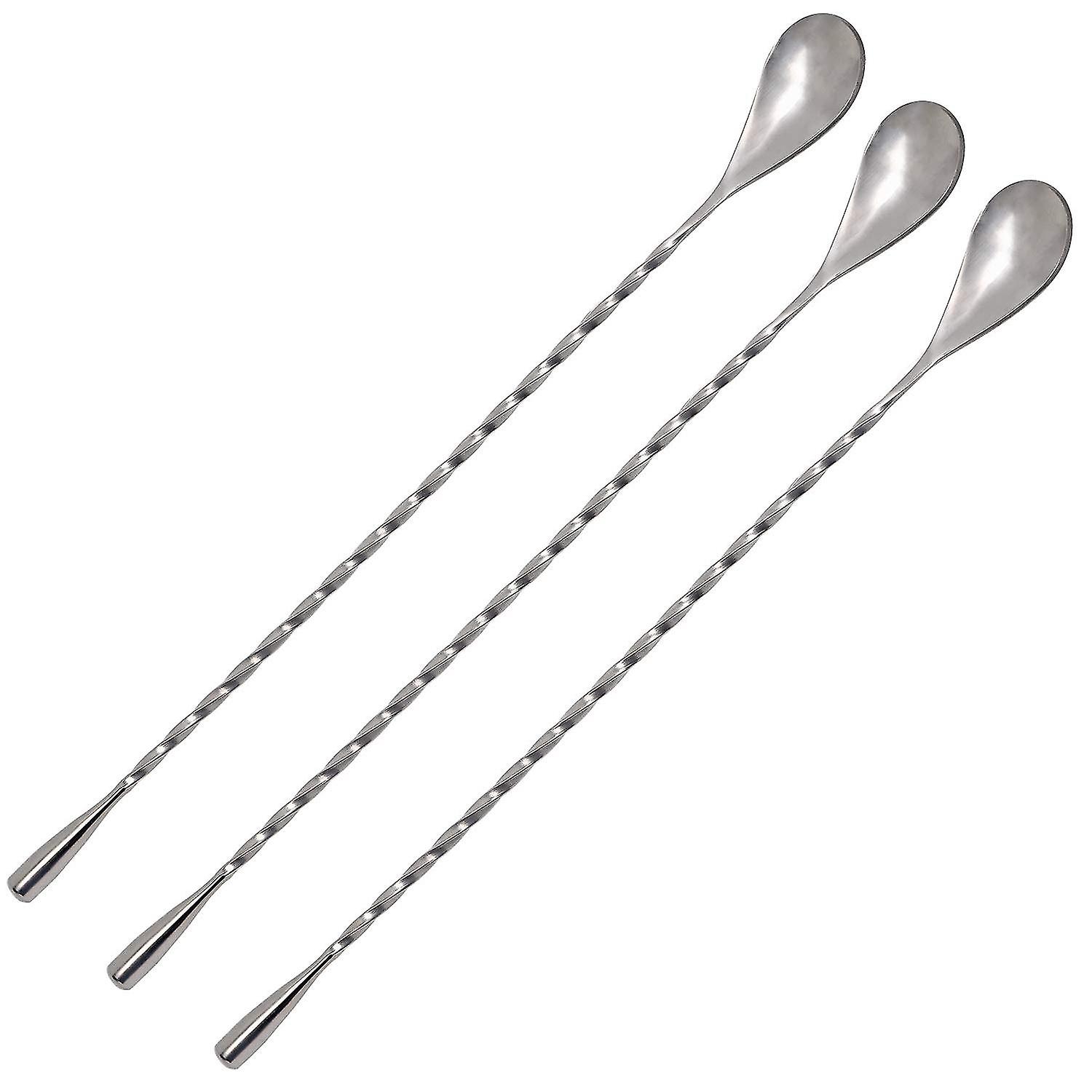 3 Pcs Swizzle Sticks ασημένιο ανοξείδωτο ατσάλι 11.8 ίντσα μακρά λαβή κουτάλια κοκτέιλ σπειροειδή stir sticks αναδευτήρες καφέ