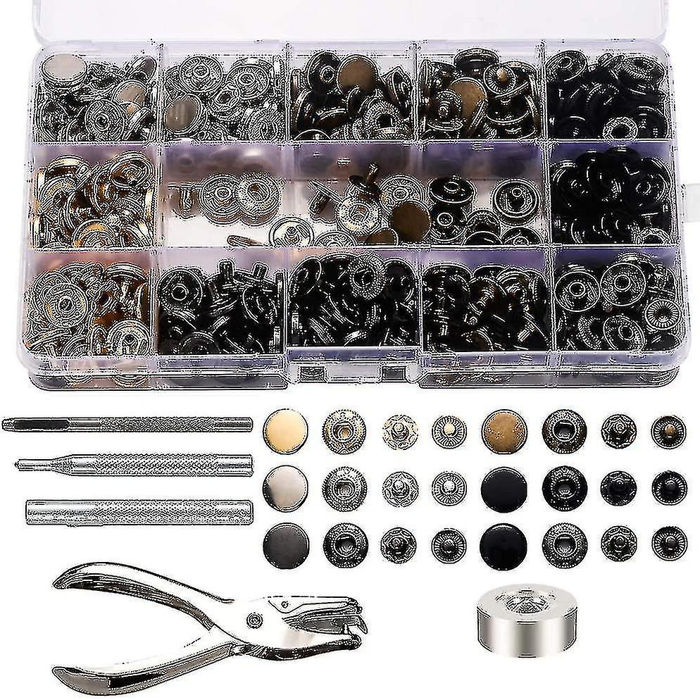 Snap Clasps Kit, 120 Set Metal Button Snaps Tryckknappar med stanstång och 4 stycken fästverktygssats-YUHAO