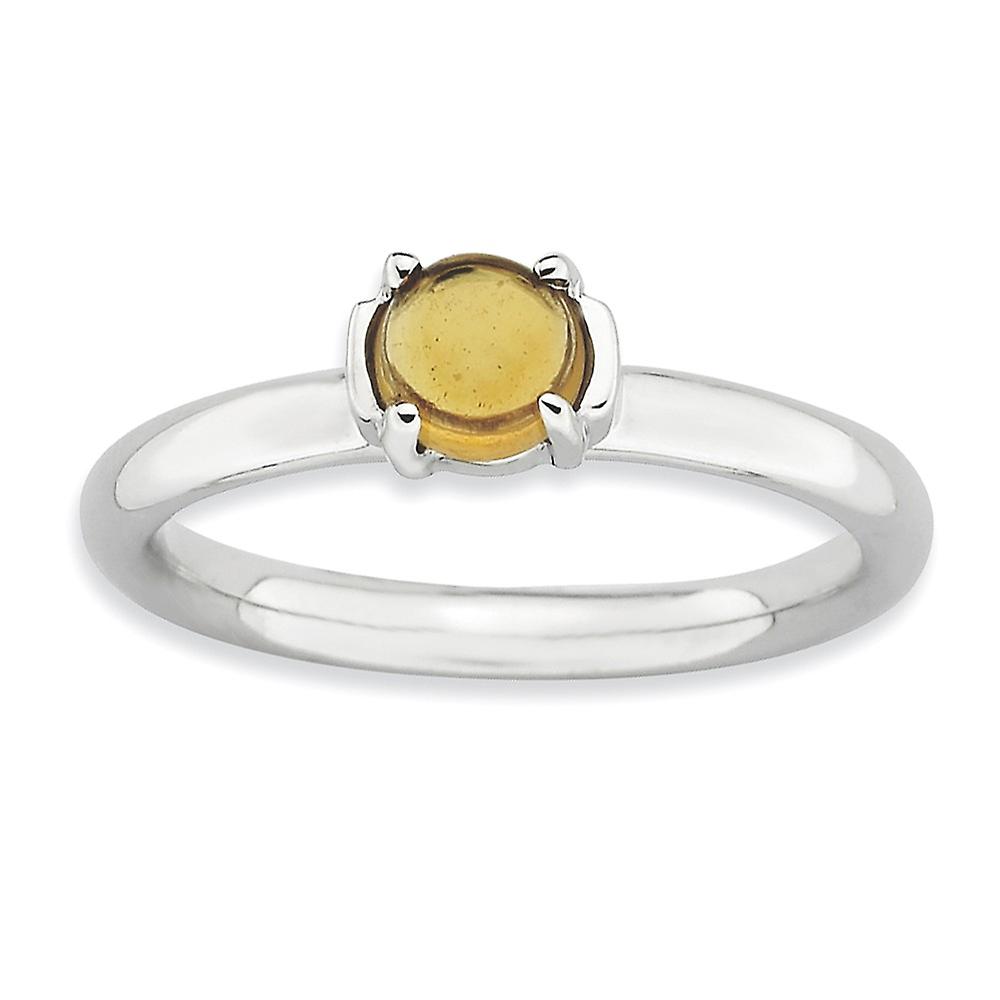 2.5mm 925 Sterling Silver Polished Prong set Stackable Citrine Rhodium Plated Ring-Stackable-Ring for Women - Ring Size: