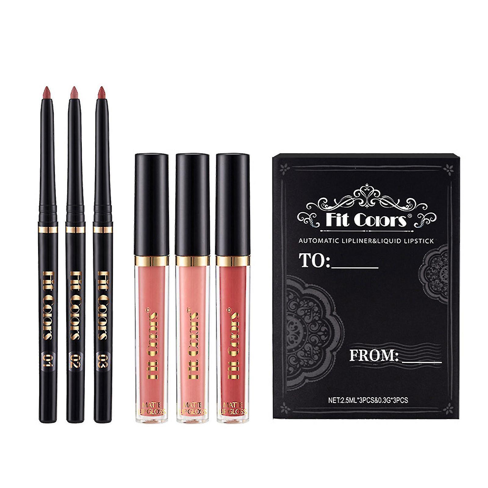 Matte Nonstick Lip Gloss Liner Combo Set Of 6 Non Stick Cup Lipliner Combination 3*2.5ml