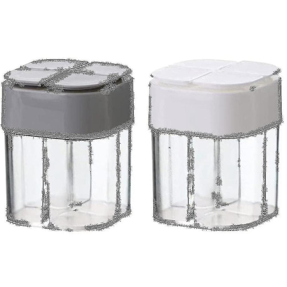 2 Pcs Spice Container,4 Grids Crystal Seasoning Shaker Gray+white