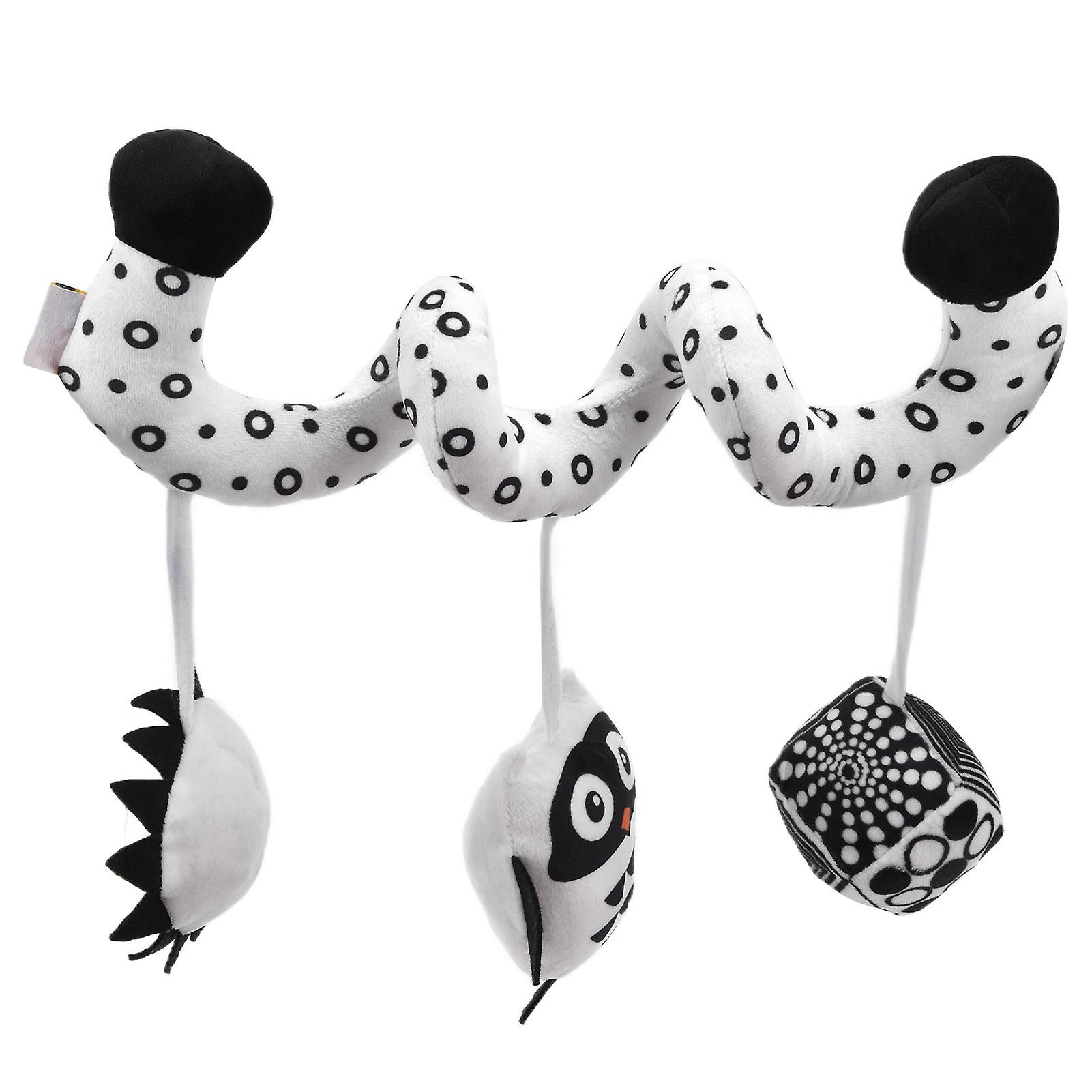 Black and White Spiral Wrap Crib Toy with Rattle for Strollers and Car Seats