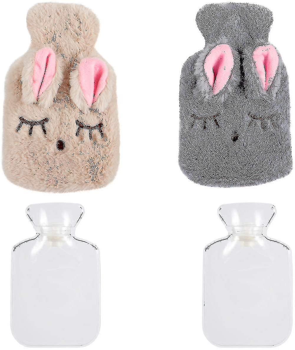 2 Pcs Hot Water Bottle Bag With Soft Cozy Cute Rabbit(beige And Grey)