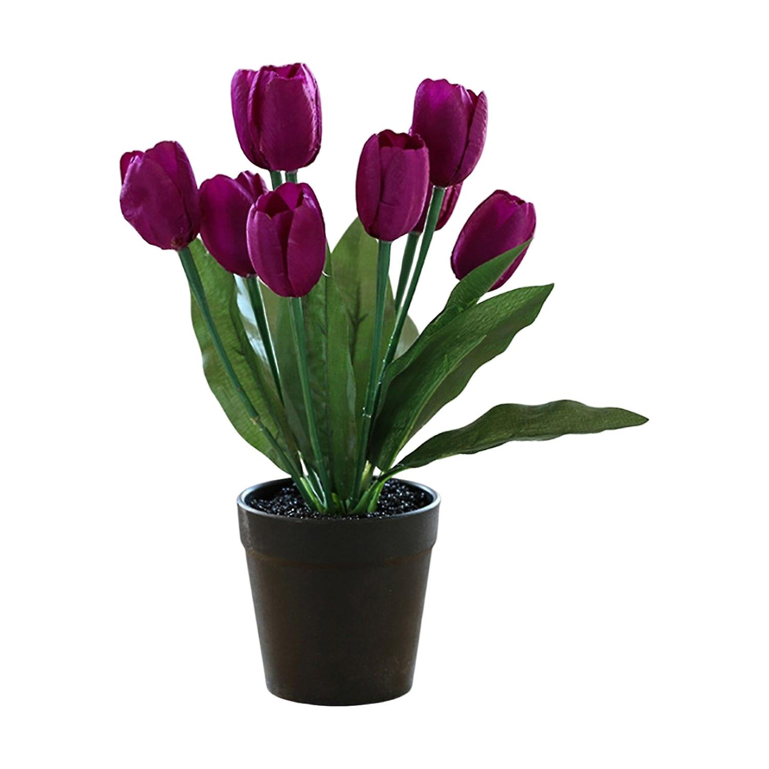 Simulation Potted Plants Faux Silk Flower Nine Head ArtificialTulip Bonsai for Desktop