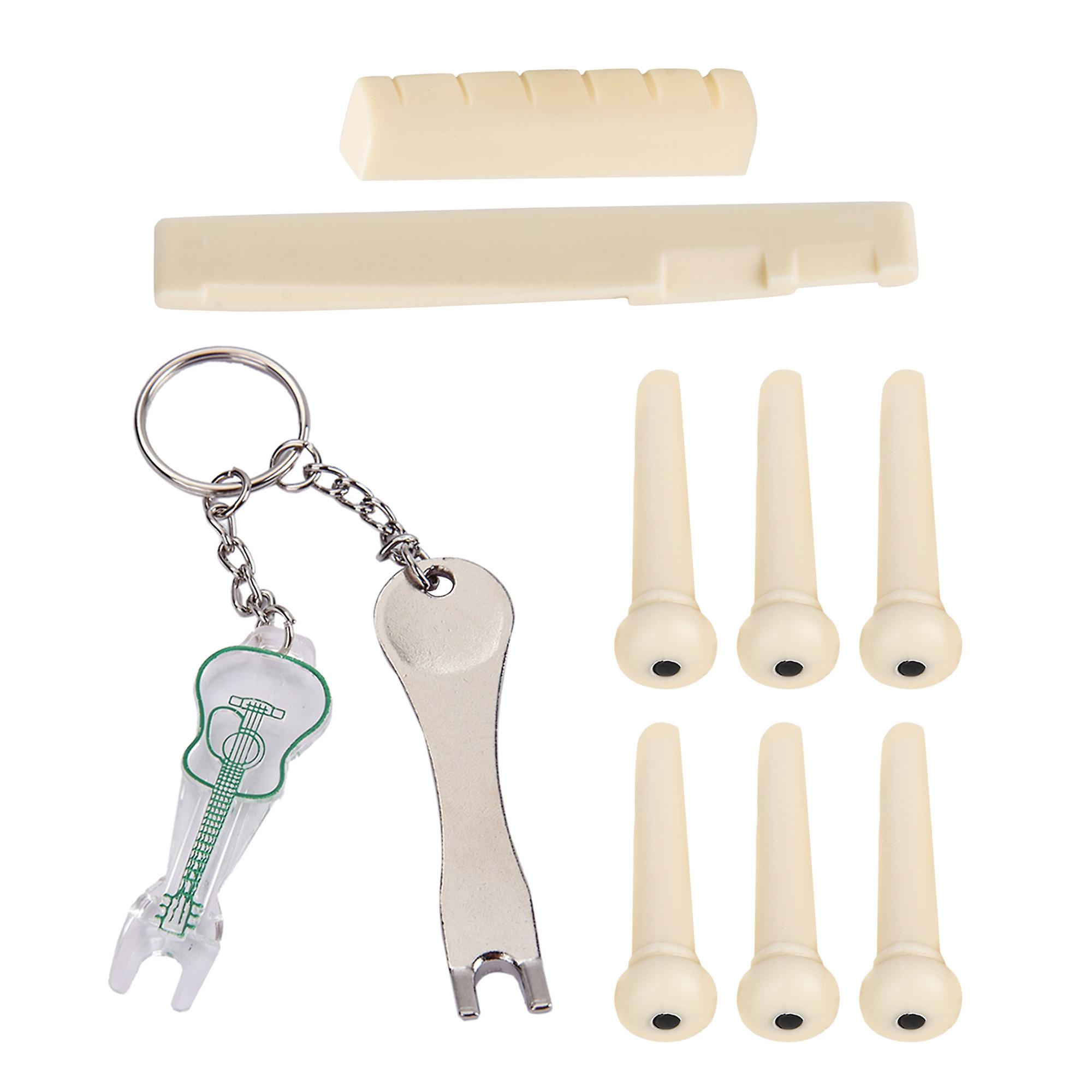 6x Acoustic Guitar Bridge String Pins Pegs & Saddle & Nut & 2x Puller