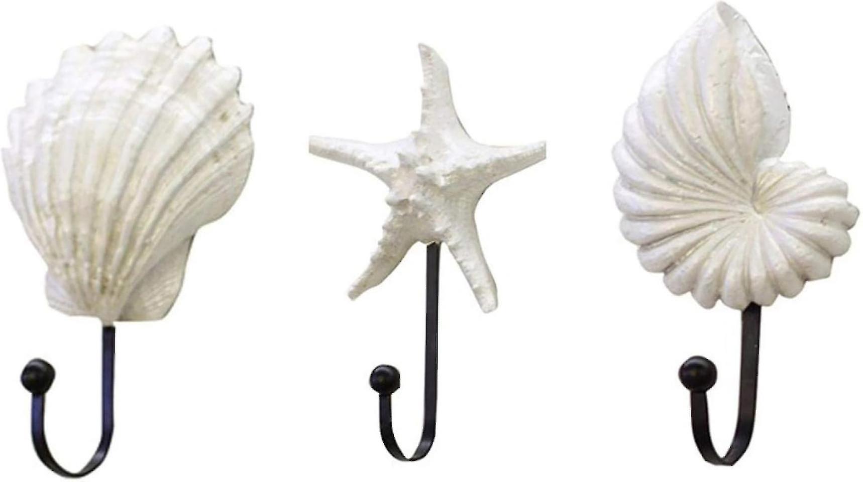 Wall Hooks Hooks, 3pcs Multifunctional Sea Shell, Starfish And Conch Hook, Simple Ocean Decorative Wall Rack For Home, Coats, Hats, Bags, Towels