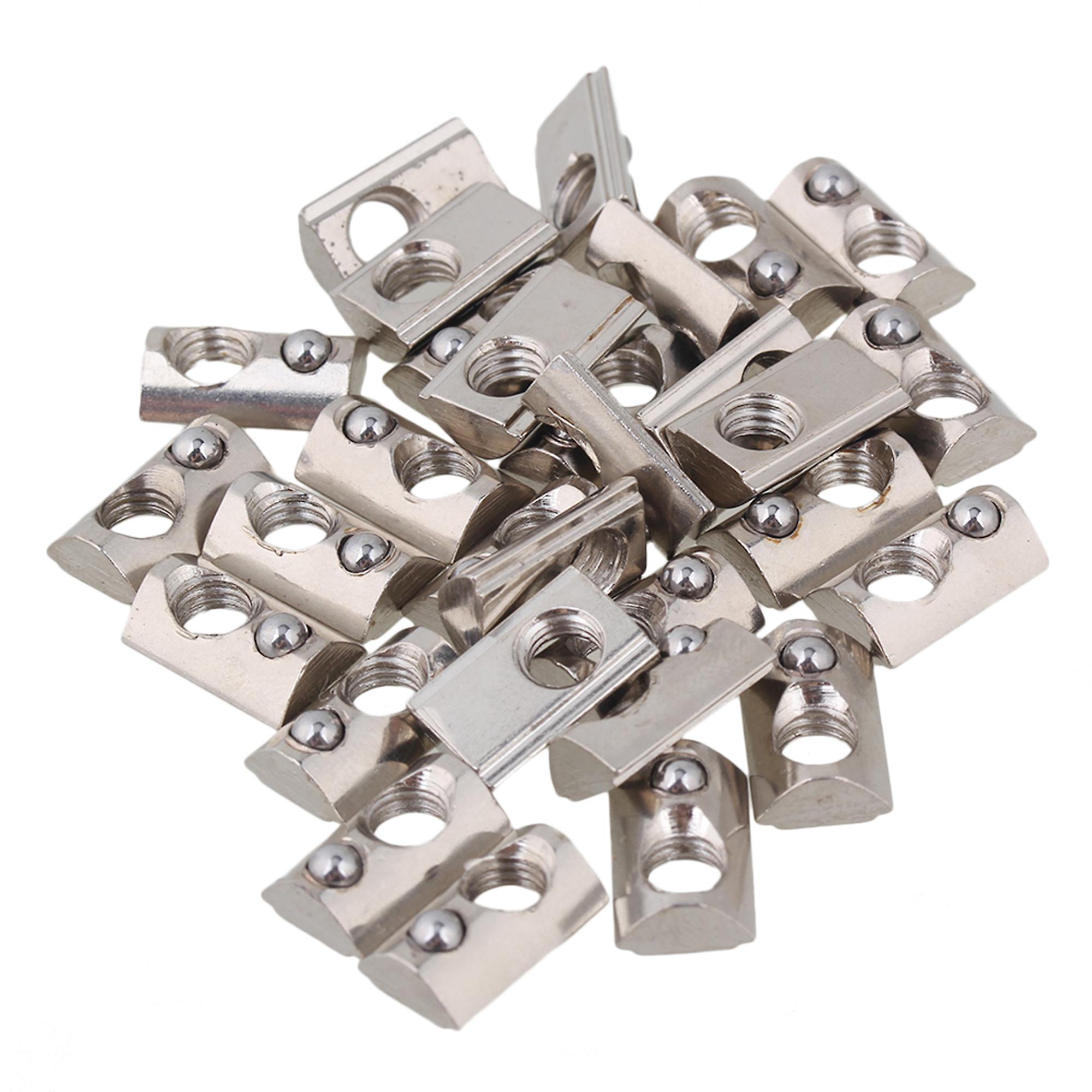 30pcs T Spring Nut M5 Thread for 20 Series European Plated Carbon Steel Silver