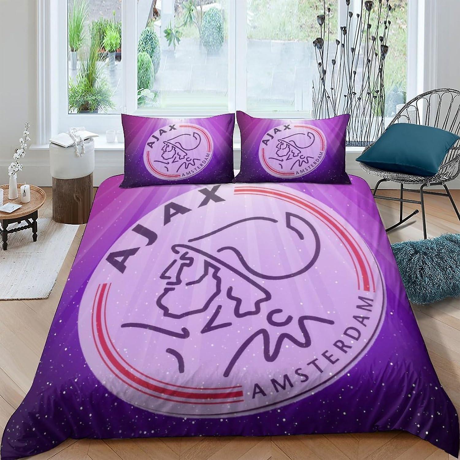 BARDYS AFC Ajax Duvet Cover Set 3D Printed,Soft Microfiber Football Club Quilt Cover 3 Pcs with Zipper Closure Bedding Set And Pillwocase Double