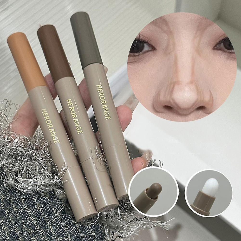 02# dark brown (B) $HERORANGE~Double-head contour pen with brush for nose shadow and shadow, natural three-dimensional, not easy to remove makeup,
