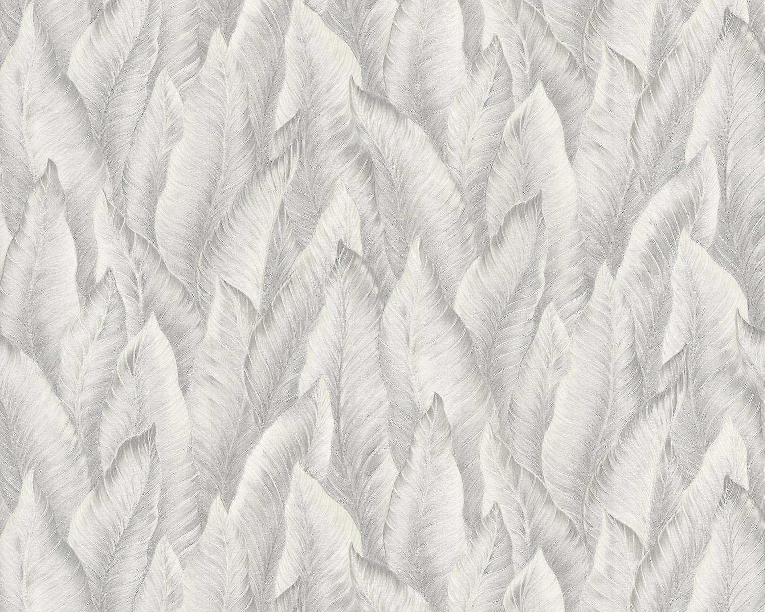 Embossed non-woven wallpaper wall EDEM 420ST27 hot embossed slightly textured with nature-inspired pattern glittering white light grey silve