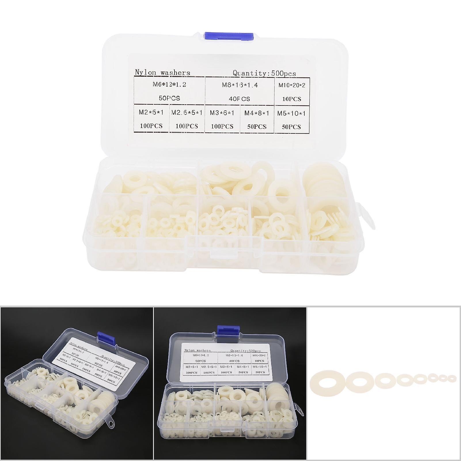 500pcs Nylon Washer Set M2-M10 White Hardware Fasteners