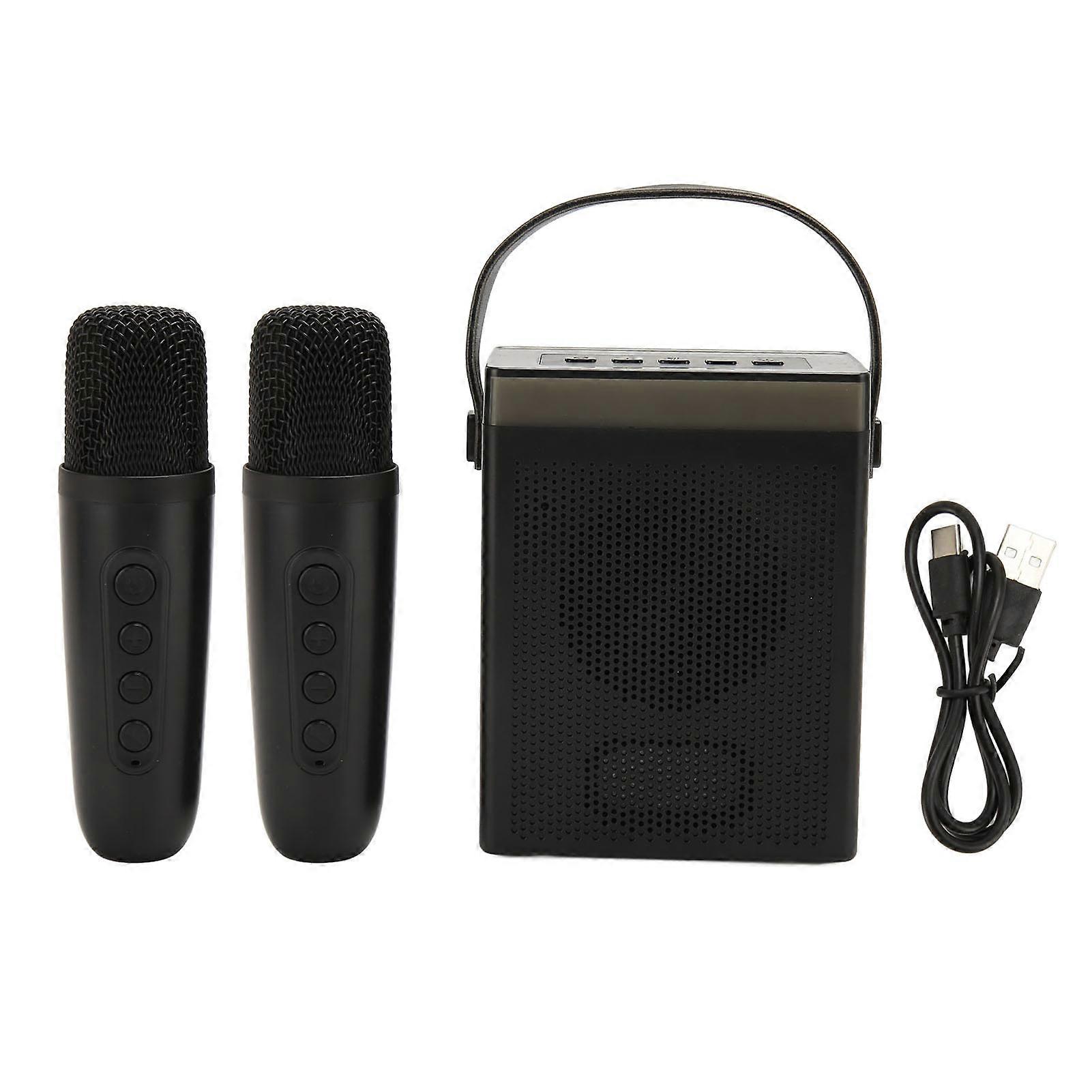 Karaoke Machine Multifunction Rgb Lighting Portable Bluetooth Speaker With 2 Wireless Microphones For Adults And Kids Black