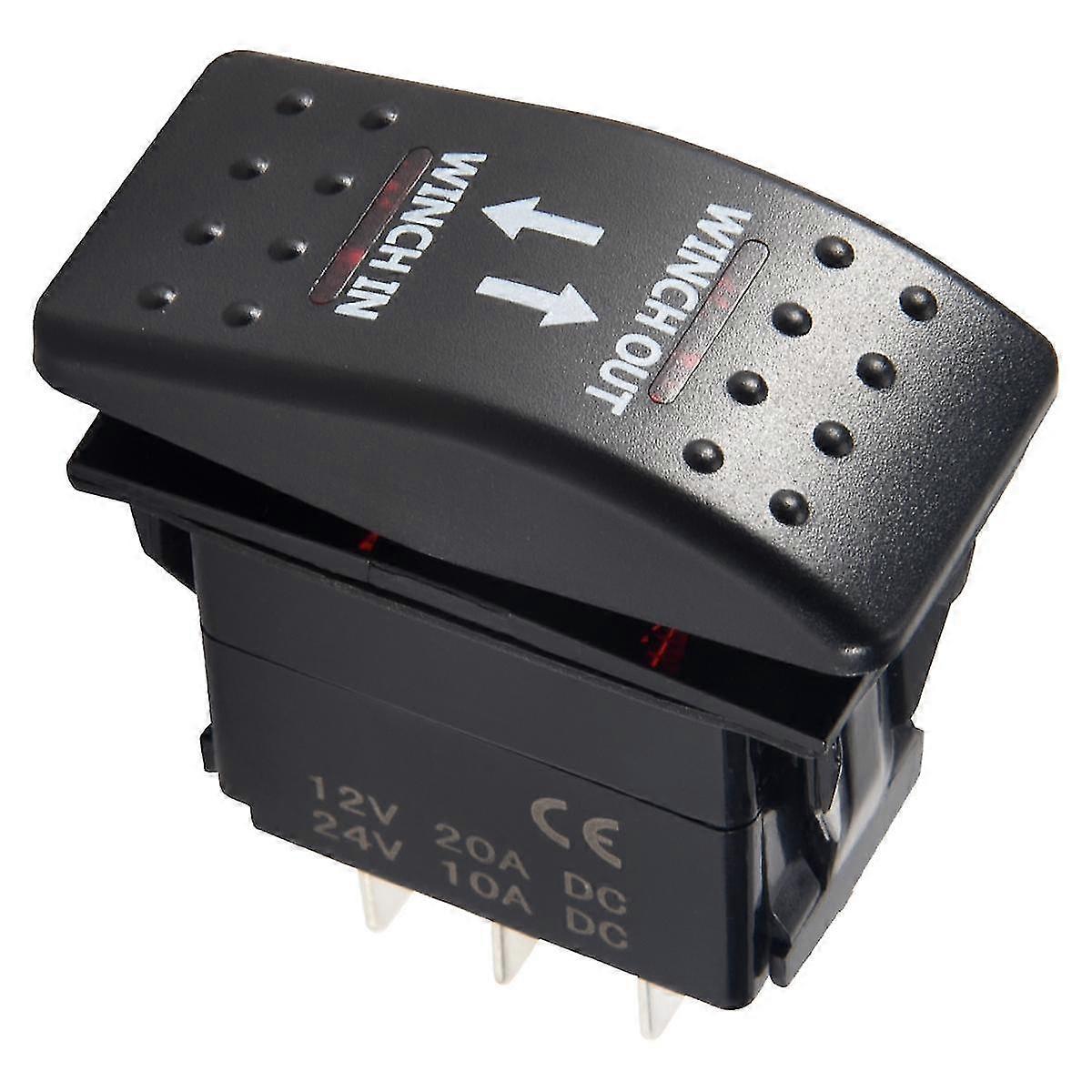 12V 20A Winch In Winch Out ON-OFF-ON Rocker Switch Red LED Light 7 Pin ...
