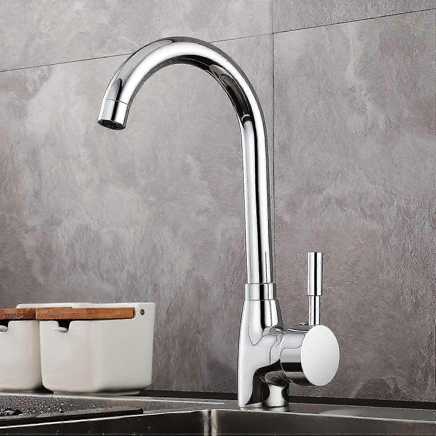 Single Handle Kitchen Faucet, with 360 Rotatable Kitchen Mixer Tap and Adjustable Hot and Cold Faucet, Suitable for Kitchen Sink with Starlight Chrome