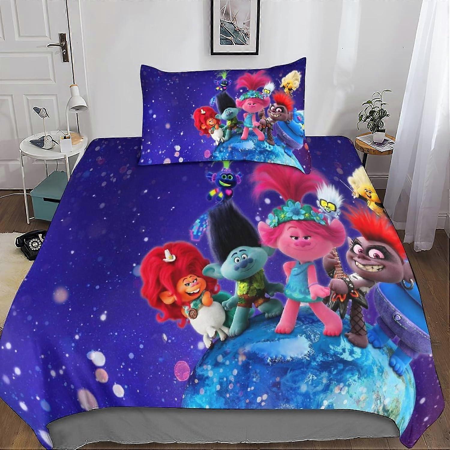 ترولز وورلد تور دي ستوكات غطاء لحاف مجموعات الترا لينة المتصيدون جولة العالم الفراش مجموعة مع وسادات للبالغين والأطفال الغناء 135 * 200 سم