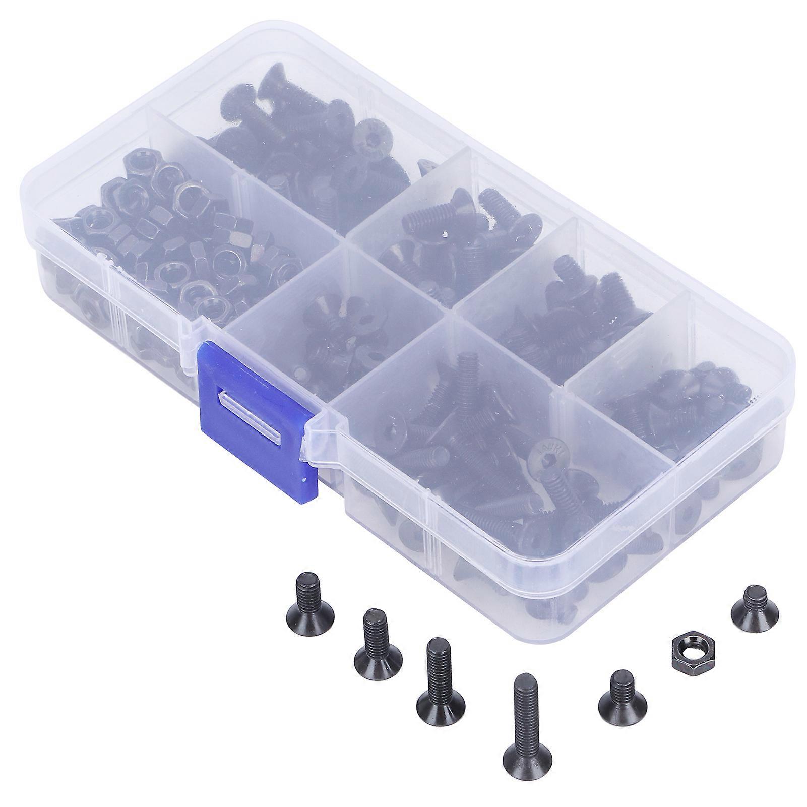 M4 Hex Socket Head Cap Screw and Nuts Assortment Kit 250PCS Hardware Accessories Black