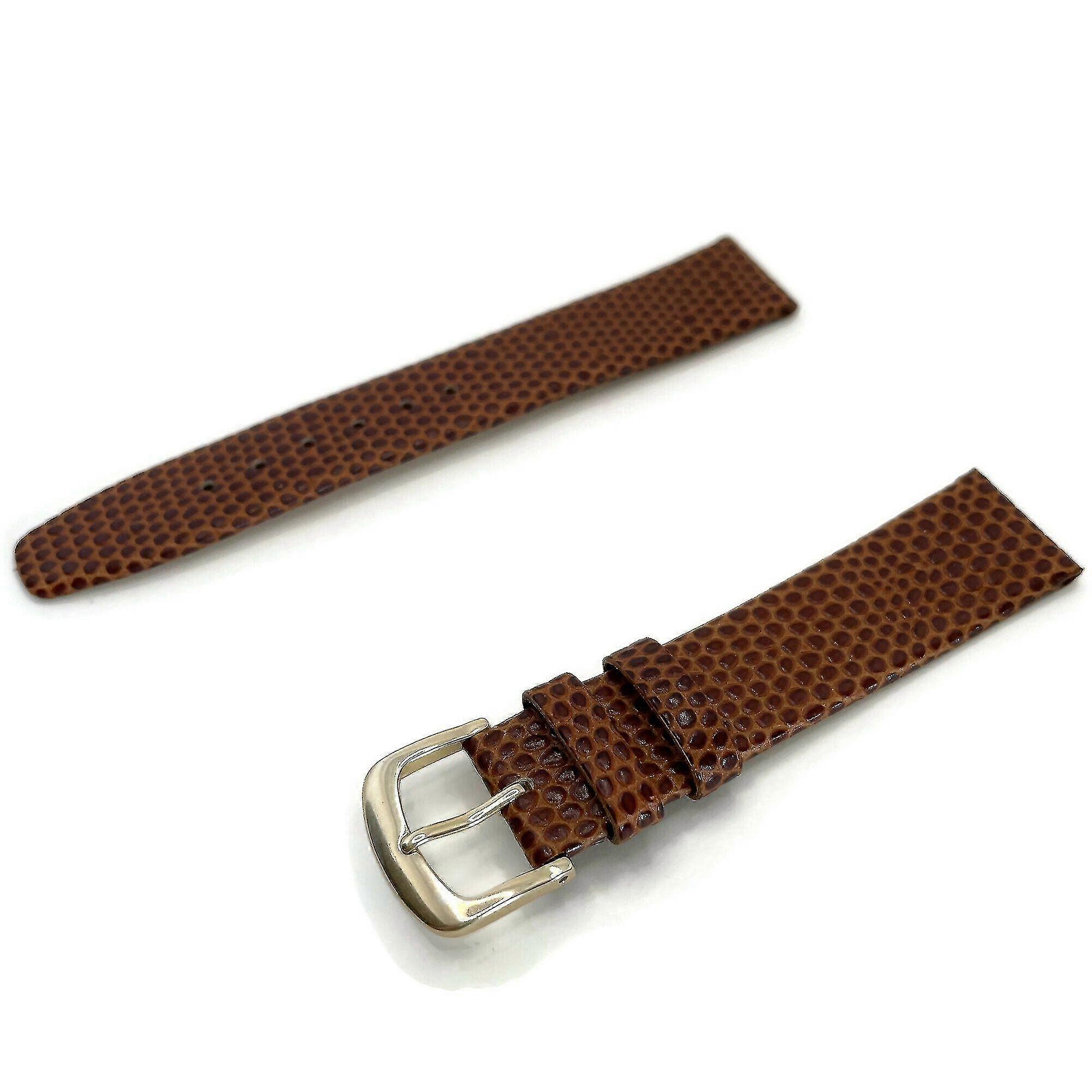 lizard grain calf leather watch strap light brown chrome buckle size 1