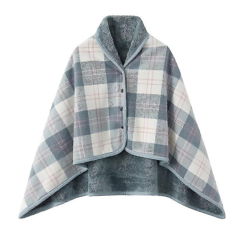 Women Multiway Plaid Poncho Shawl Wrap Fleeced Wearable Blanket Ultra Soft Sherpa Flannel Cape - Mishan