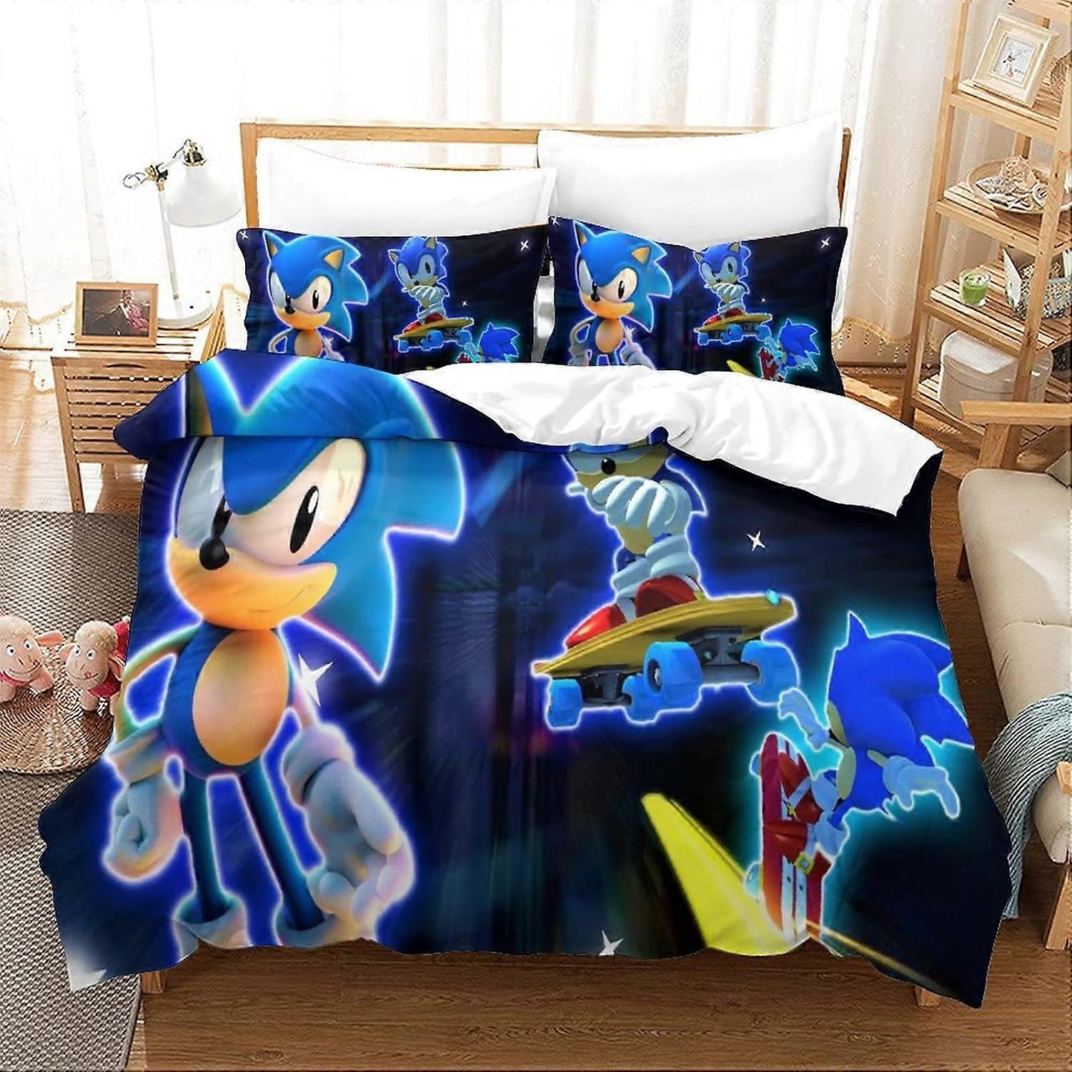 Sonic Duvet Cover Set Game Characters D Bedding Set with Pillowcases Soft Microfiber with Zipper Closure Set for Boys Yarn