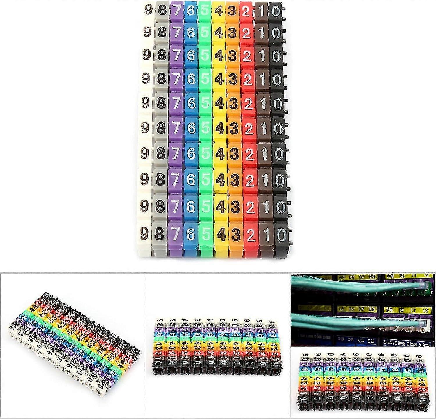 UK Electrical Cable Markers - Numbered Yellow, 50 Each 0-9 (600 Total) For 2.5mm-6mm Cables