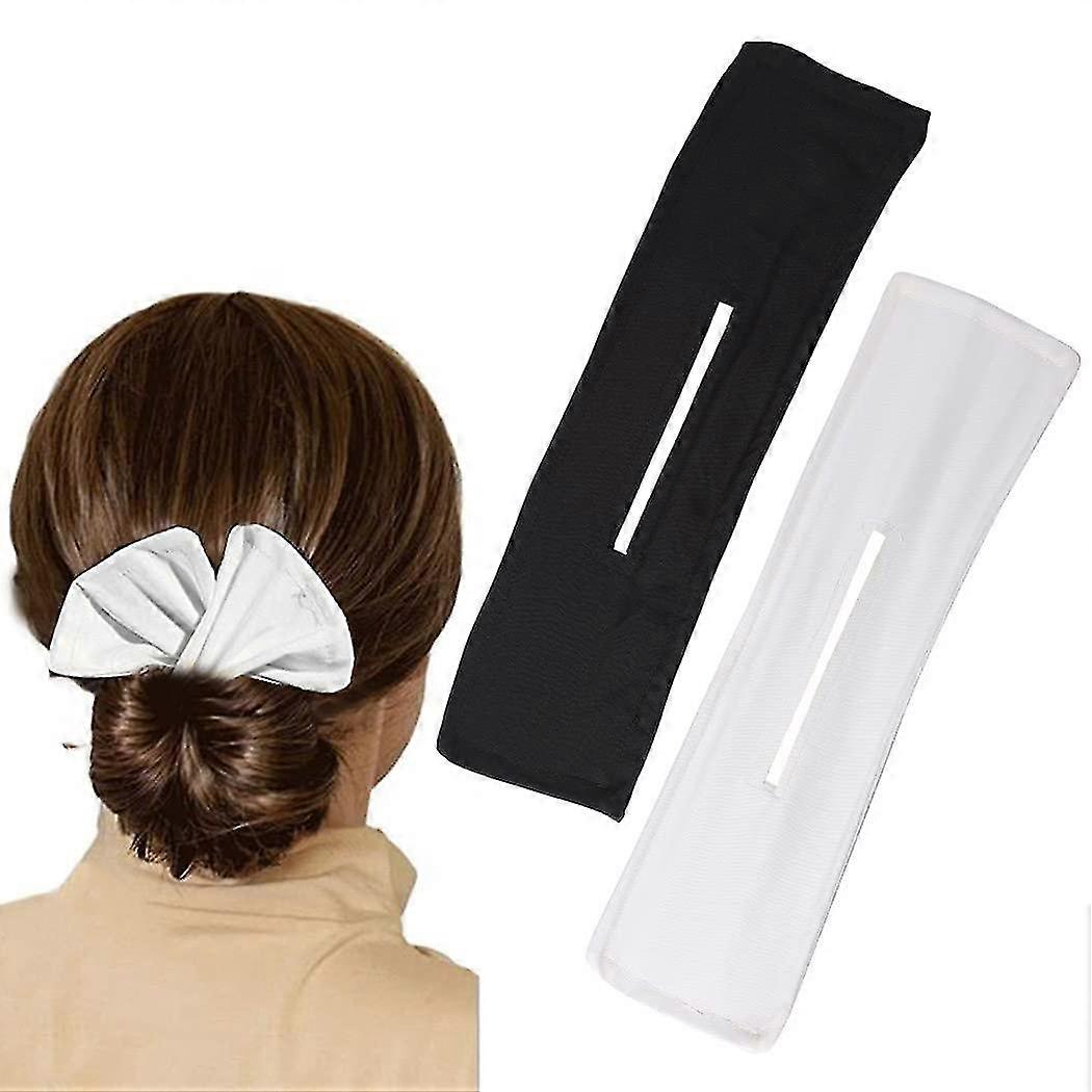 2 Pcs Deft Bun Black Hair Bun Maker Bun Crown Twister Cloth Magic Clip French Twist Bun Shaper Bow Hair Band