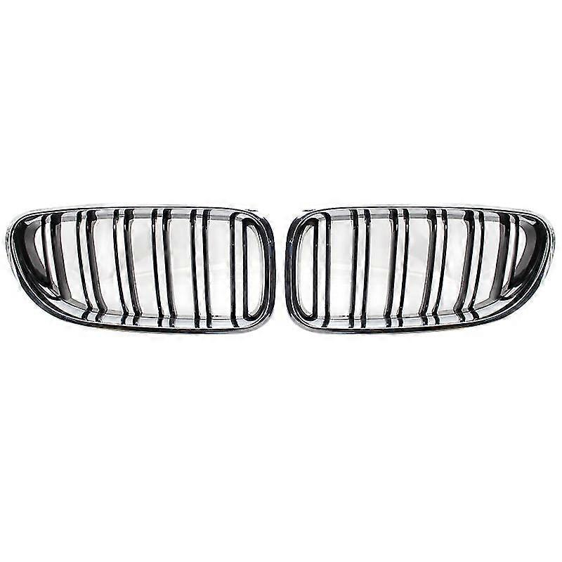 Front Kidney Double Line Grille Sport Grill Replacement For- 6 Series F06 F12 F13 Chrome+Black