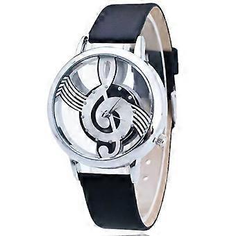 Watches for Men, Quartz Analog Couple Watch Round Hollow Musical Note Dial PU Strap Wristwatch