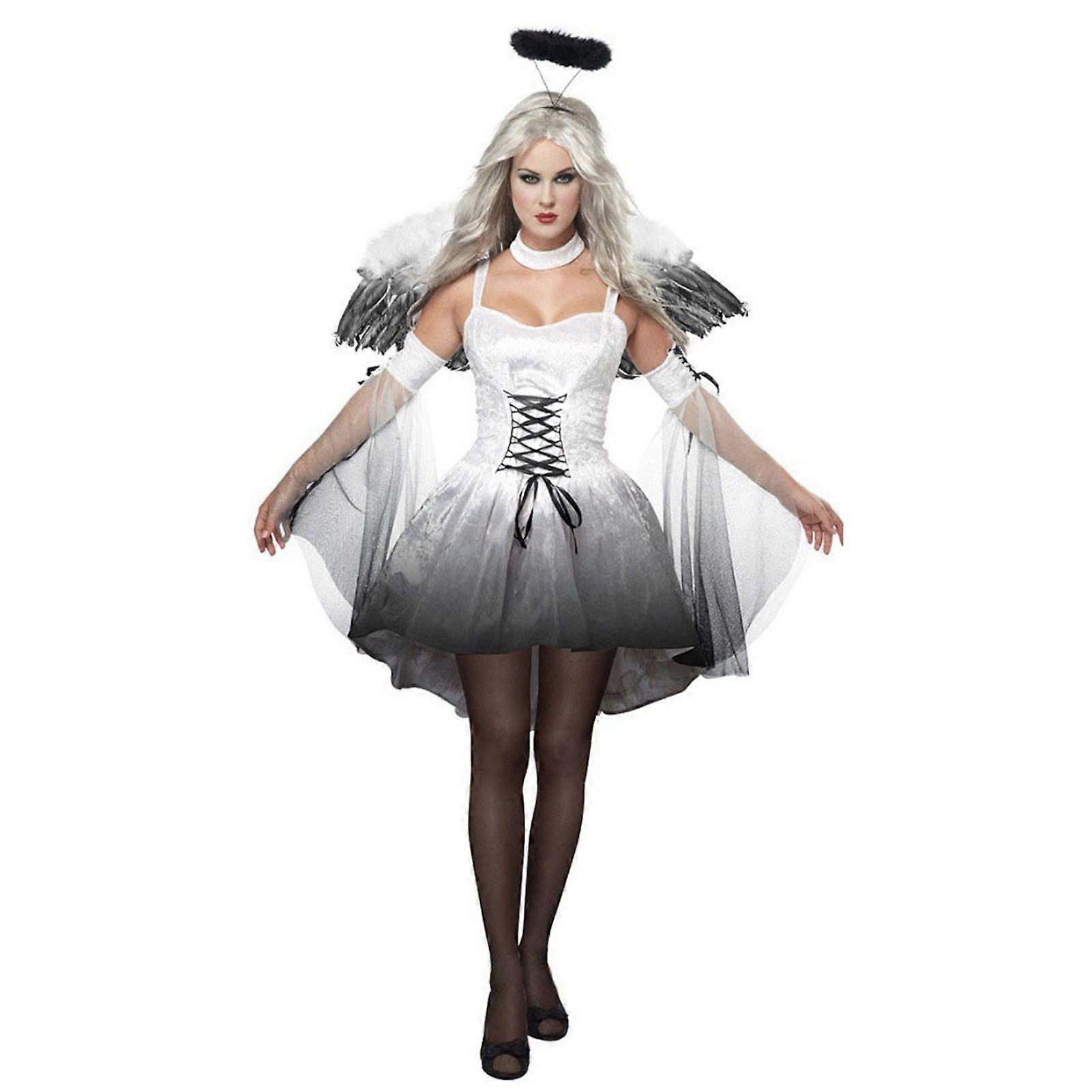 ハロウィンコスチュームダークエンジェル堕天使コスプレセット女性服ゴシック魔女仮装帽子ウィングセット邪悪な幽霊花嫁パーティー衣装