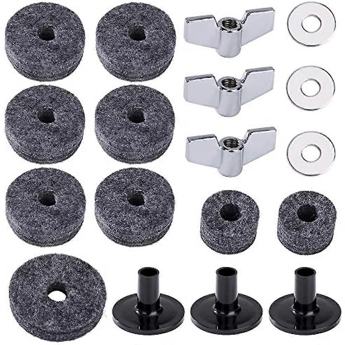 Cymbal Accessories Replacement Kit Hi-hat Clutch Cup Felts Pad Plastic Sleeves Wing Nuts And Metal Washers 18 Pcs Grey
