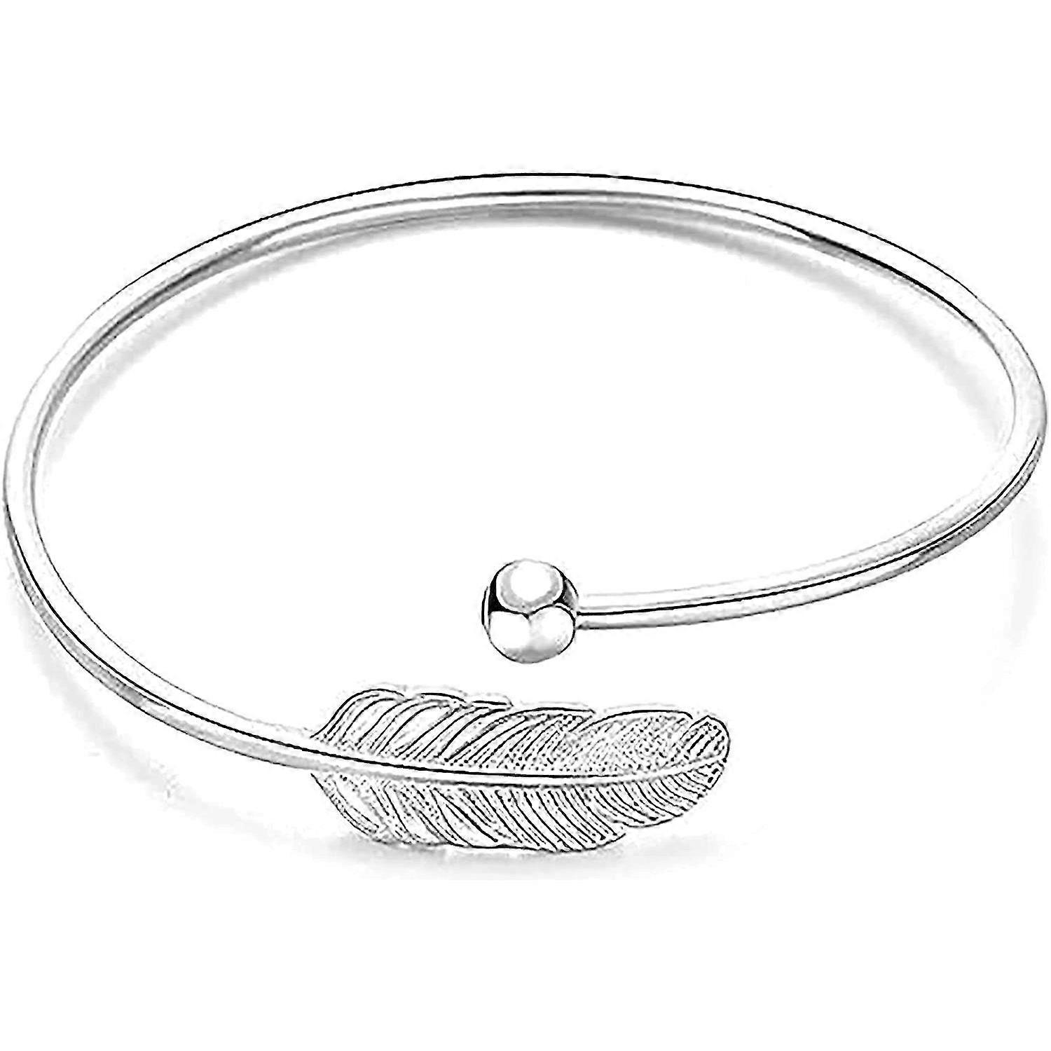 925 Silver Women's Bracelet With Opening, Leaf Spring Bangle