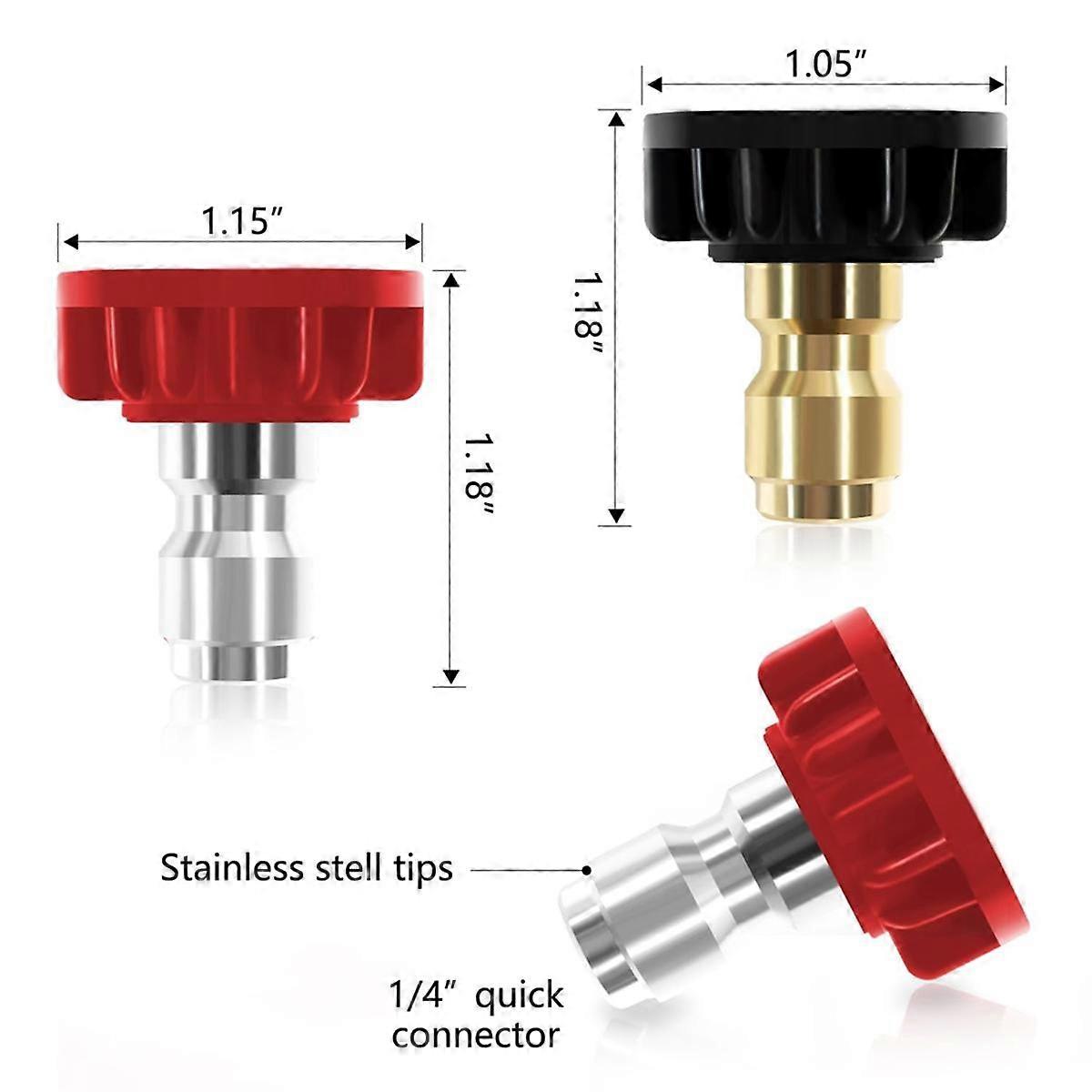 4-Pack Pressure Washer Nozzle Tips - 0°, 15°, 25°, 40° Quick Connect Stainless Steel Spray Tips