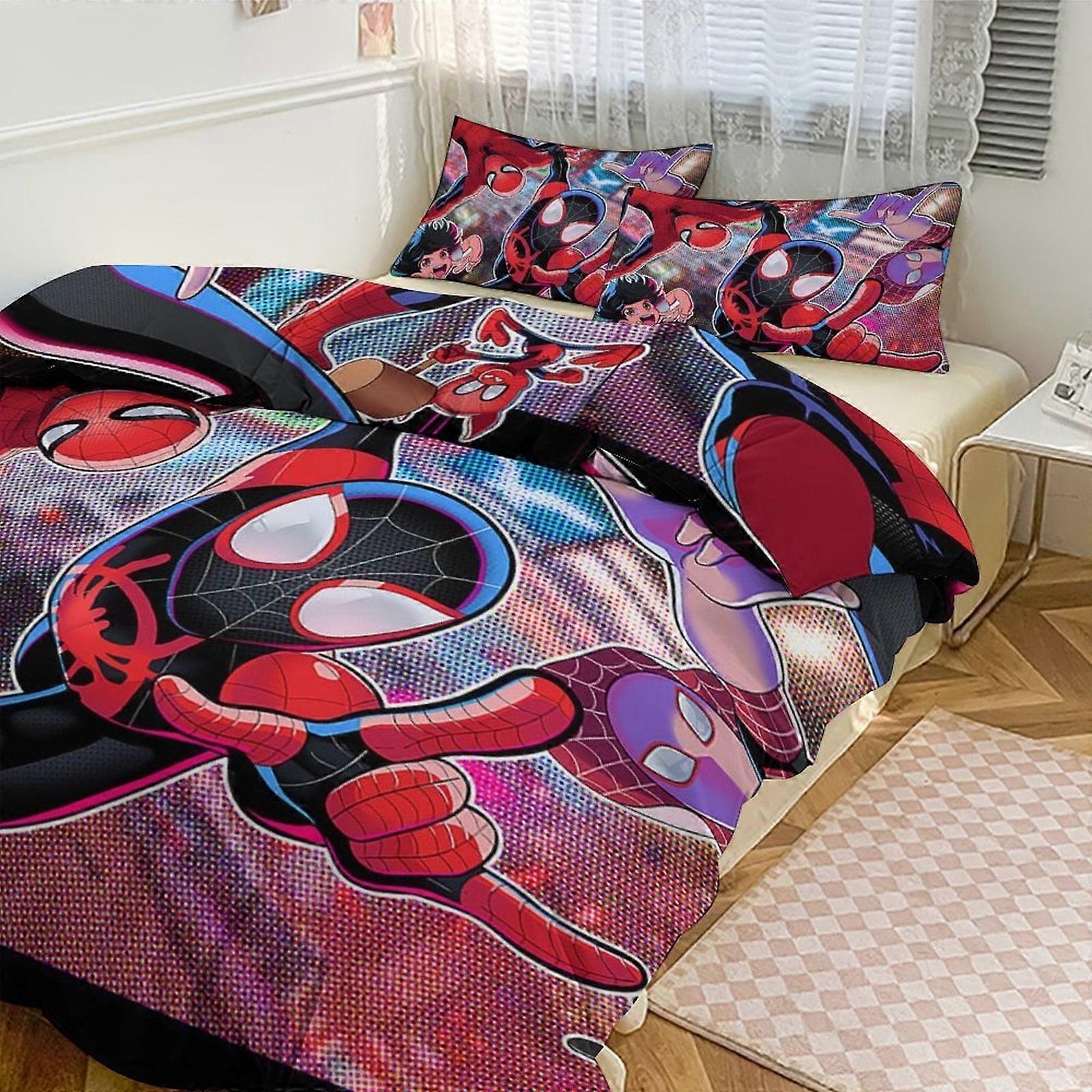 مجموعات مفروشات Kt55 Spiderman للأطفال والرجال والنساء مجموعة لحاف مزدوجة الحجم 3 قطع مجموعة مفروشات 1 غطاء لحاف و 2 غطاء وسادة- XP Tp55