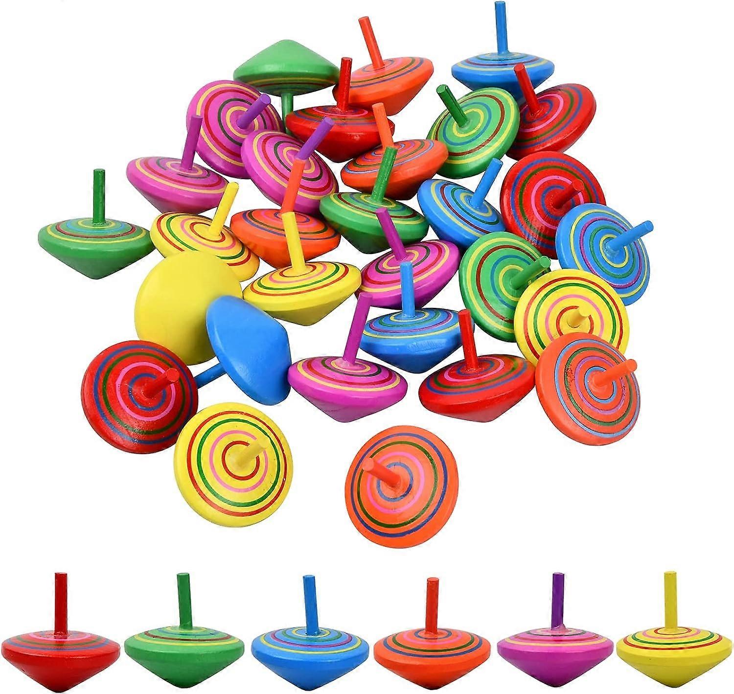 30PCS Colorful Wooden Spinning Top Handmade Painted Wood Spinning Top Toy Fun Gift Party Bag Fillers for Kids Safe Non-toxic Creative Wood Toy Kind