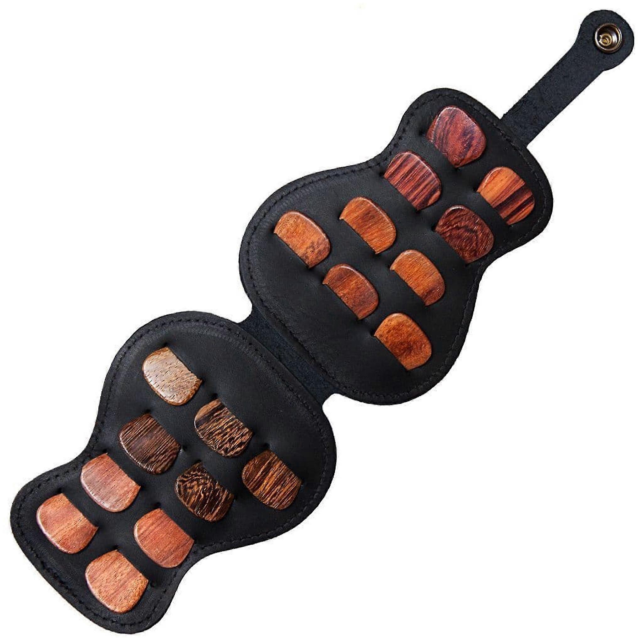 18エキゾチックな木材アコースティックギターピック付きレザープレクトラムウォレット