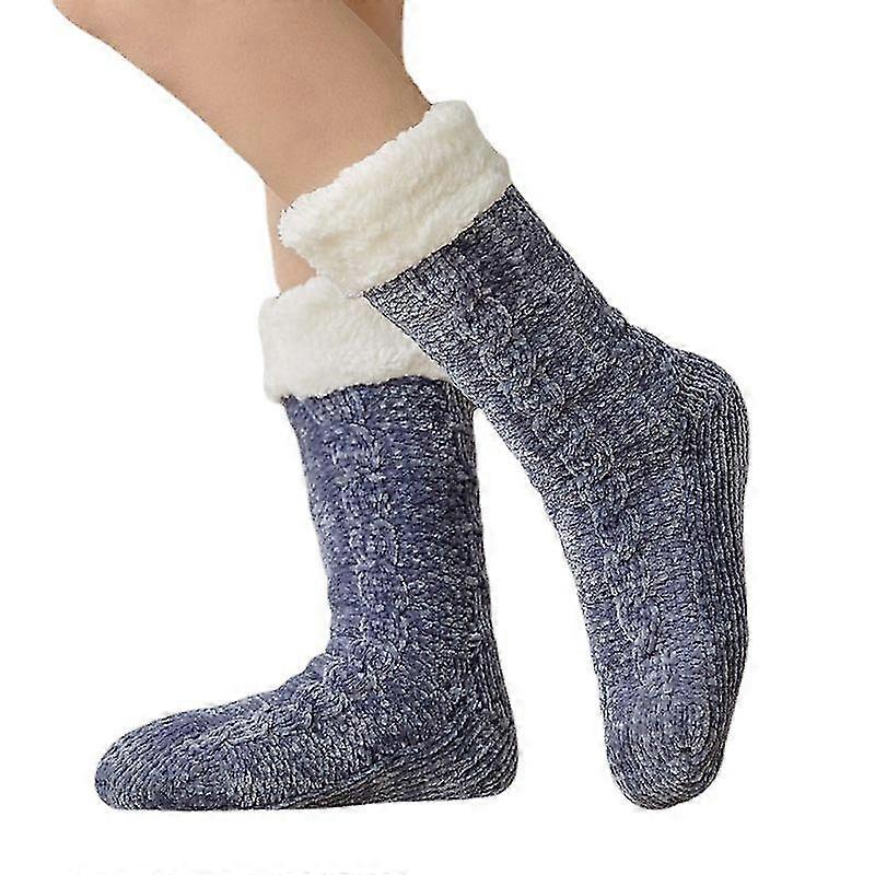 1 Pair Of Comfortable And Warm Non-slip Socks (blue)