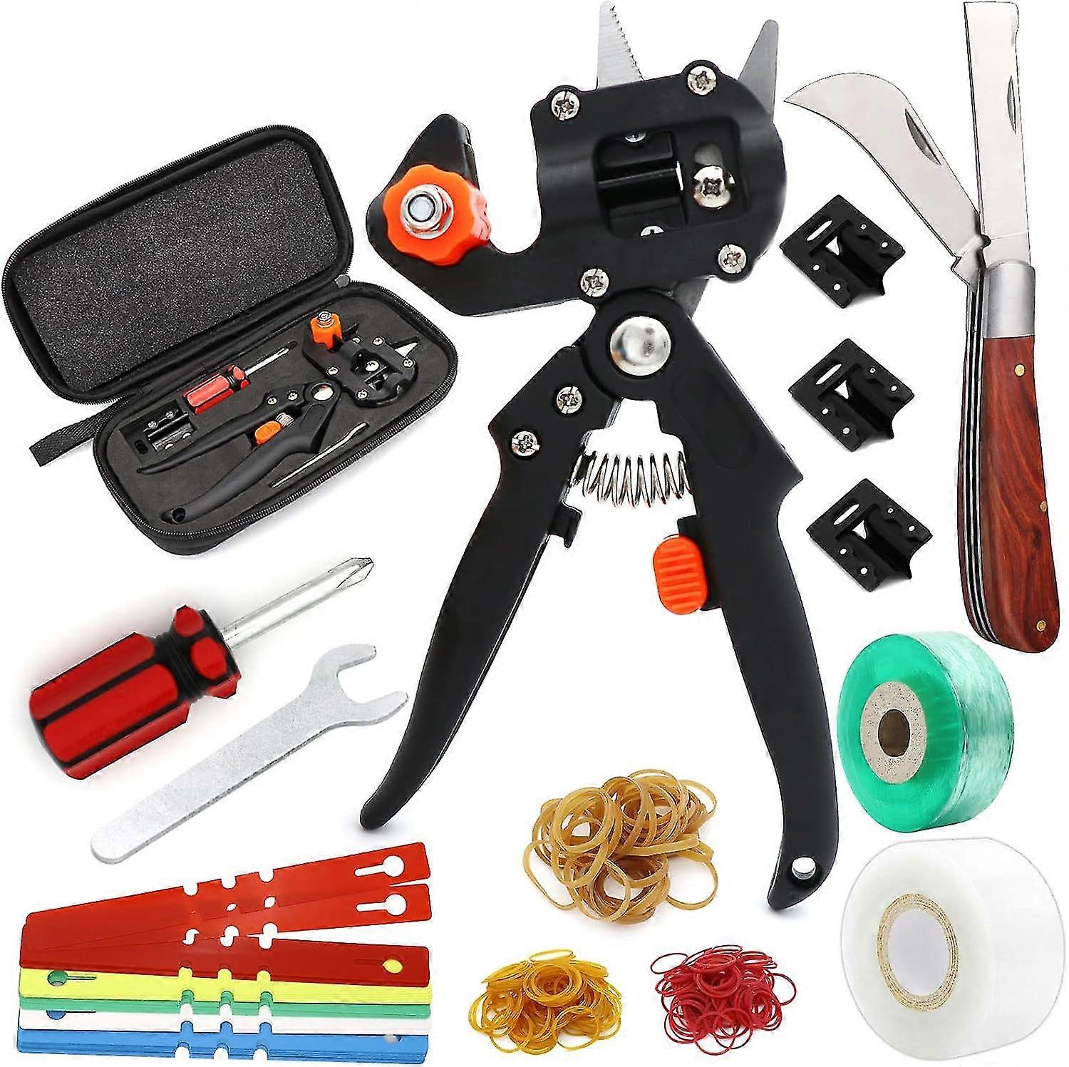 Garden Grafting Tool Kits, 2 in 1 Pruning Tools Including Grafting Knife Replacement Blades Grafting Tapes Rubber Bands and Labels for Plant Branch Vi
