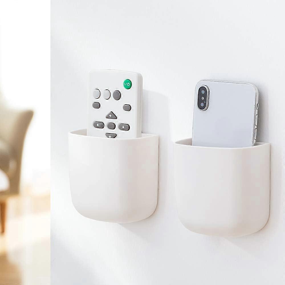 2 Pack Self Adhesive Storage Box - Remote Control Holder and Media Organizer for Phone, Remote Control, Pen (Hole-Free)