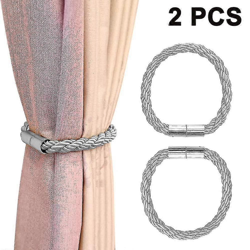 2 Pcs Strong Magnetic Curtain Tiebacks Decorative Rope Holdbacks Convenient Ties Backs No Need Drilling,Gray