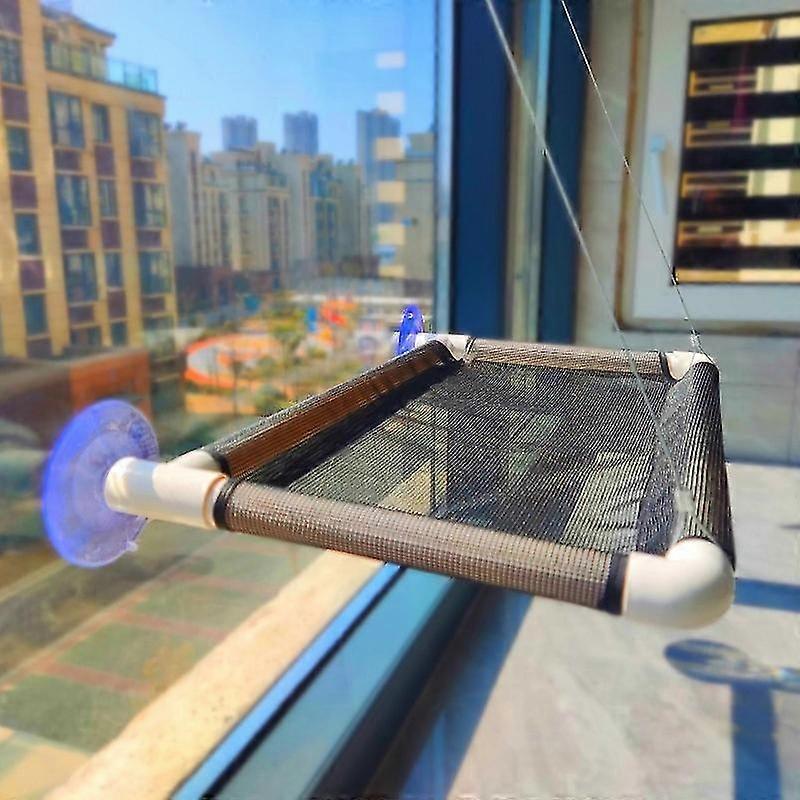 Bullpaw Foldable Cat Hammock Breathable Mesh Fabric Cover Cordless Cat Bed 4 Suction Cups Cordless Steel Frame Window Perch Indoor Sunbathing