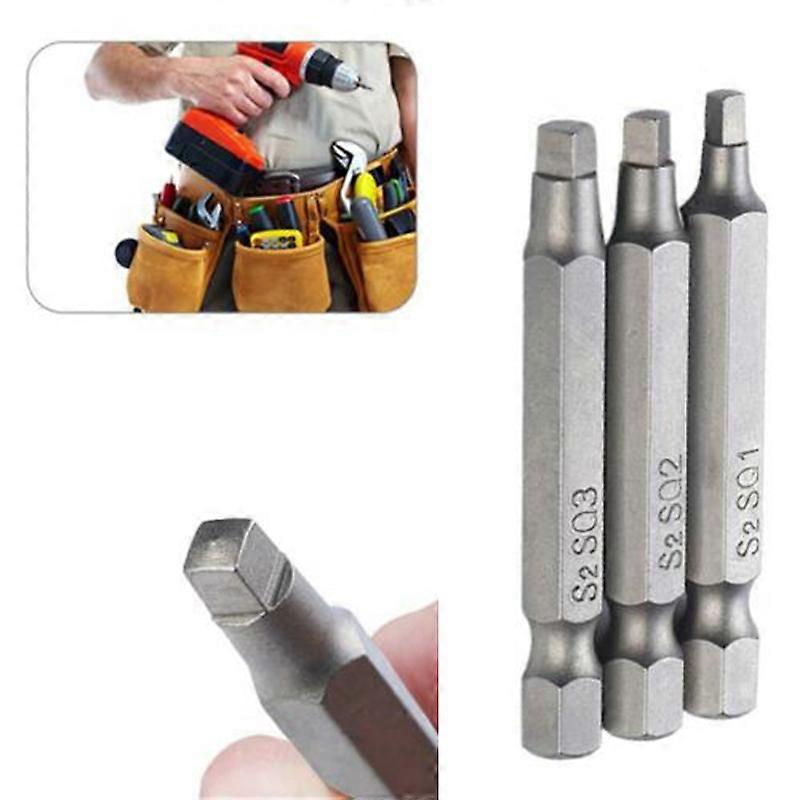 Three 50mm 1/4 Inch Square Bit Electric Screwdriver Bit Strong Magnetic Electric Bit Set Surface Sandblasted