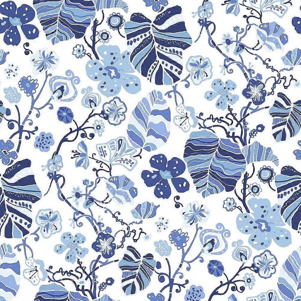 A Street Prints Magic Flowers Blue Wallpaper