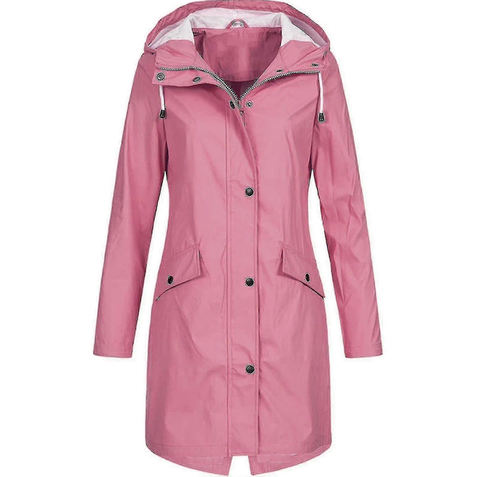 Kvinnor Solid Regnjacka Utomhus Plus Size Vattentät Hooded Regnrock Vindtät-yky