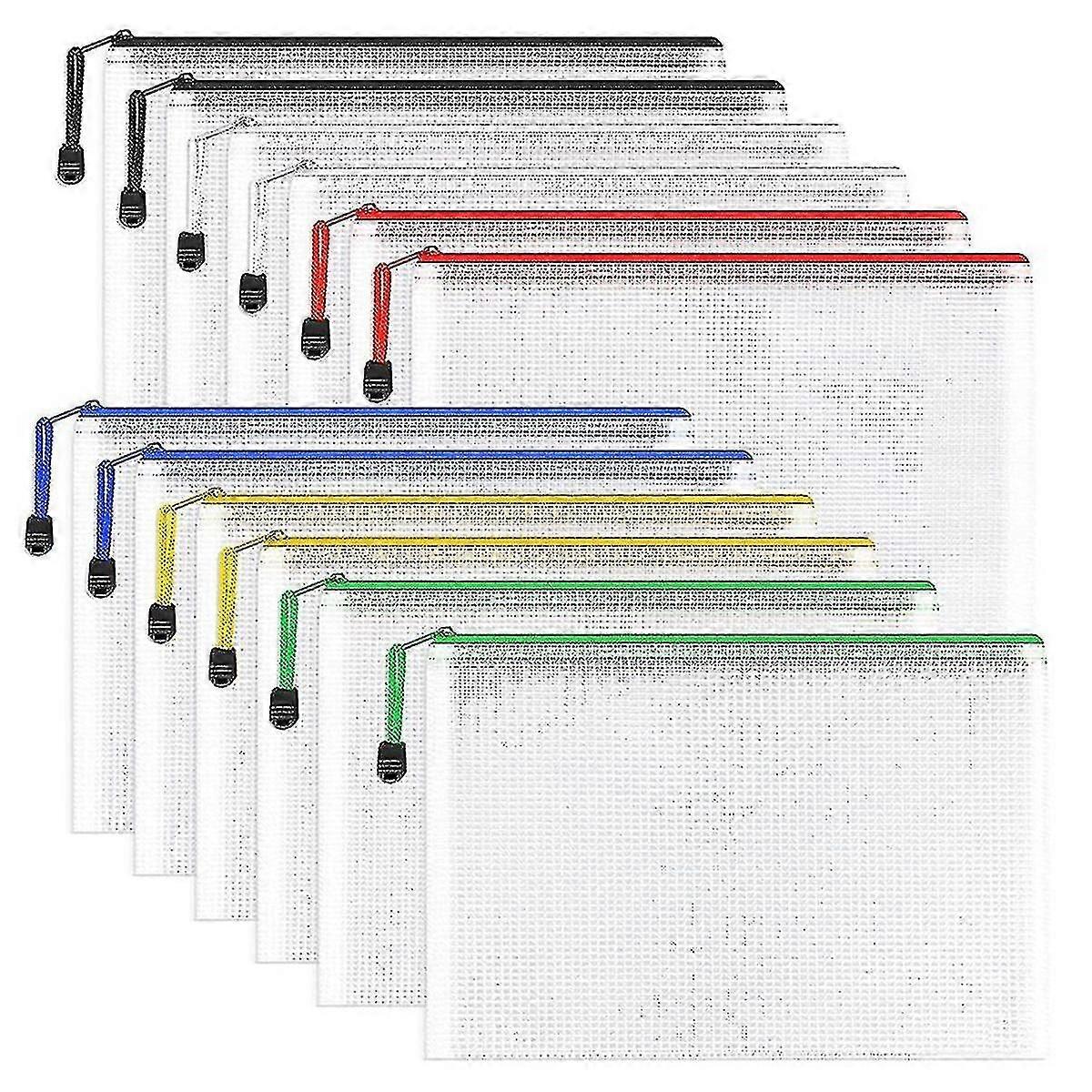12pcs A4 Zip Folders Mesh Zipper Pouch Document Bag, Plastic Zip File Folders, Letter Size/a4 Size